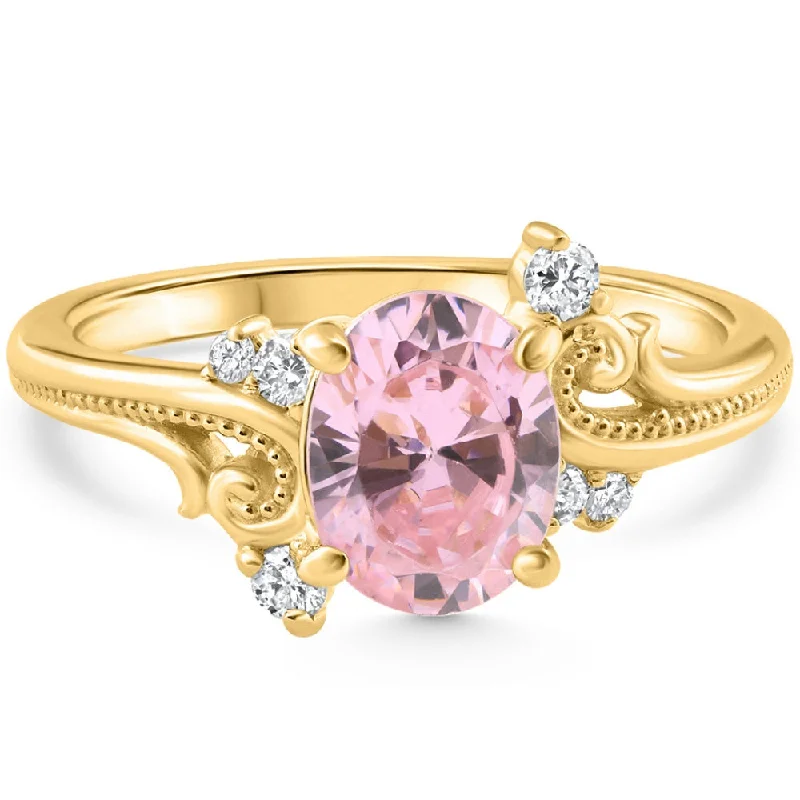 platinum rings for men with diamonds -1 3/4Ct Pink Topaz & Diamond Deco Ring Gold Lab Grown