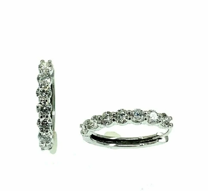 silver stud earrings for women -1.35 Carats t.w. Diamond Oval Hoop Earrings 14 Karat White Gold 0.75 Inch Drop