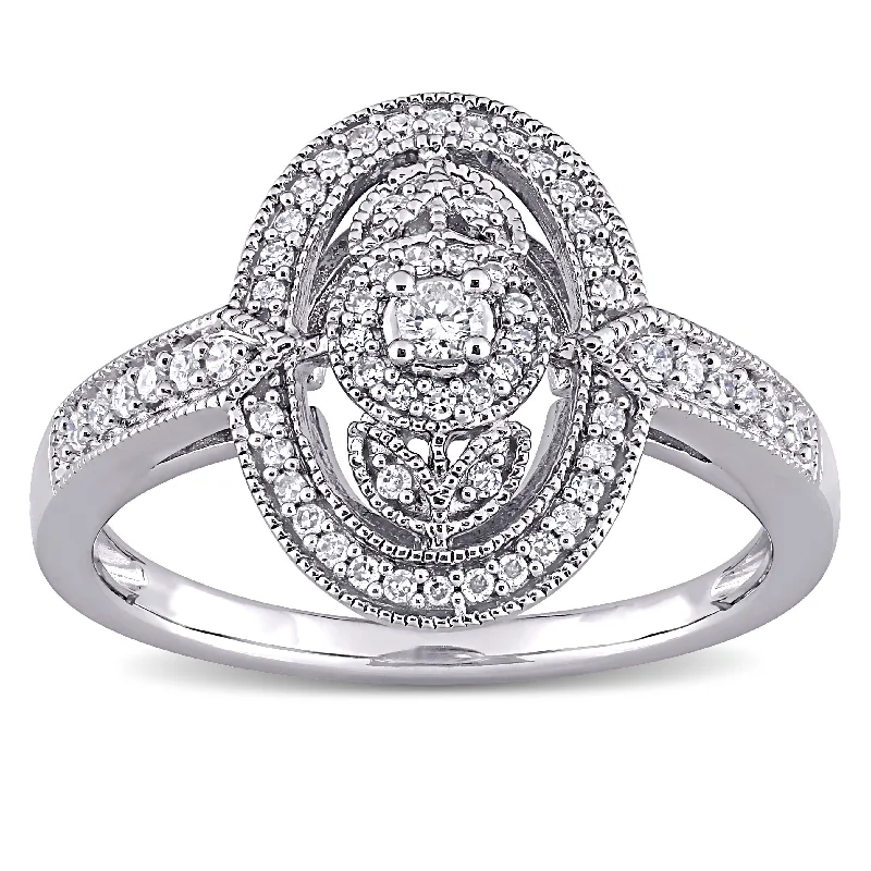 classic engagement rings with diamonds -1/4ct TDW Diamond Floral Halo Engagement Ring in Sterling Silver by Miadora