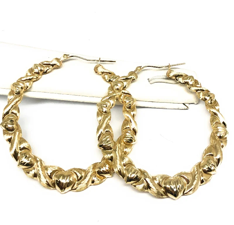 gold earrings with sapphires for brides -10k Solid Gold Yellow Twist Heart Hoop Earrings 1.5-2 INCH Arracadas