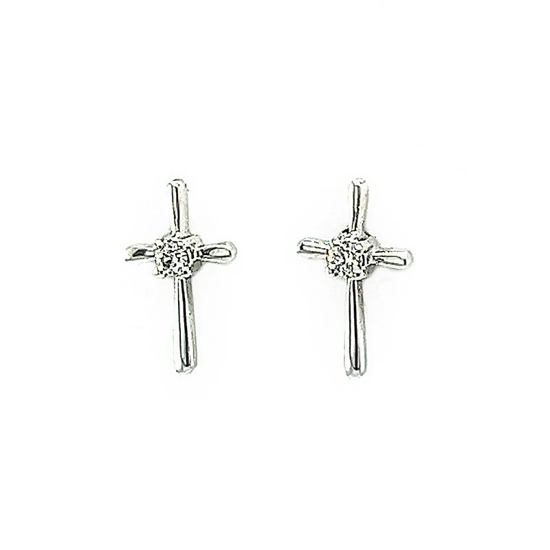 unique diamond earrings for weddings -Diamond Cross Earrings