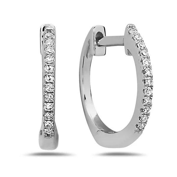 luxury silver earrings with moonstone -14k White Gold Diamond Hoops