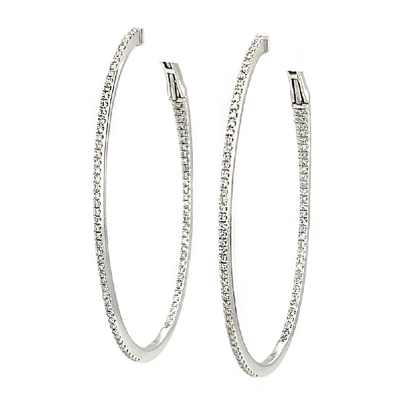 luxury earrings with emeralds for weddings -14k White Gold Diamond Hoops