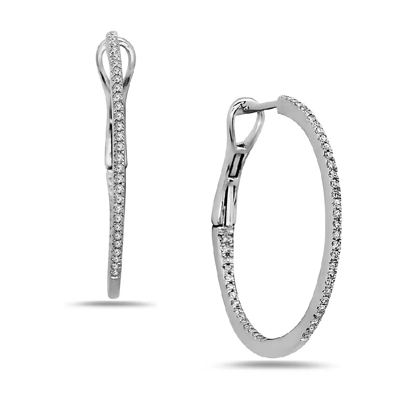 trendy gemstone earrings for special events -14k White Gold Diamond Hoops