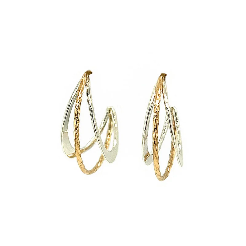 trendy gold earrings with diamonds -14K Yellow Gold and Sterling Silver Hoops