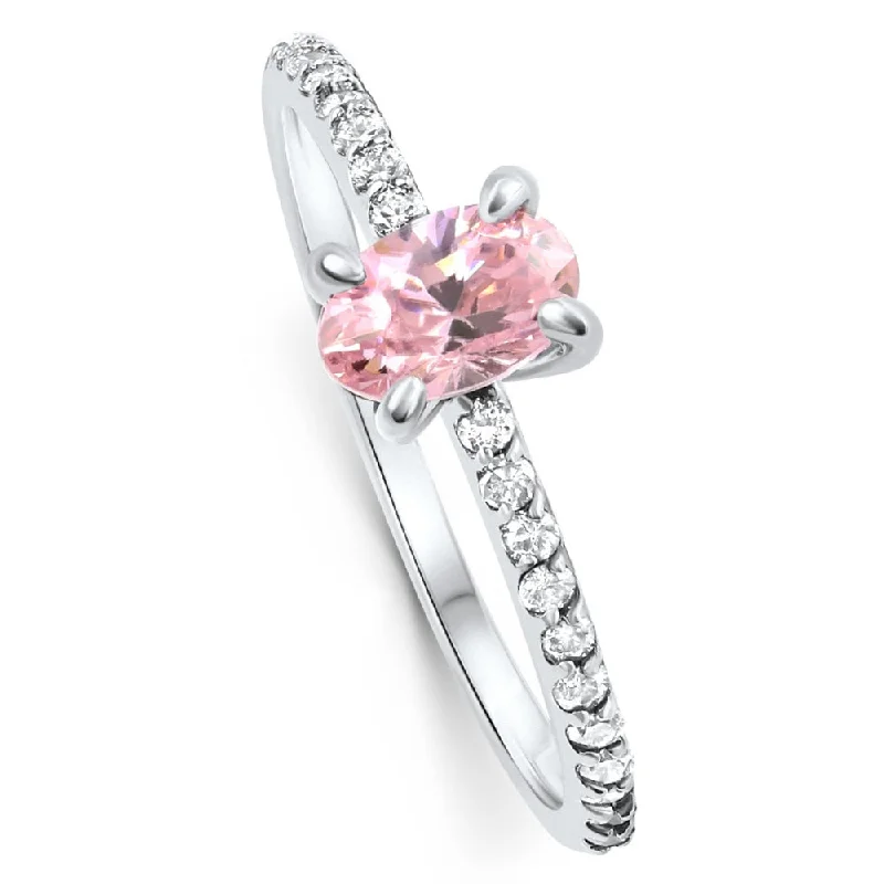 modern engagement rings for men -1Ct Accent Side Diamond & Oval Pink Topaz Ring Gold Lab Grown