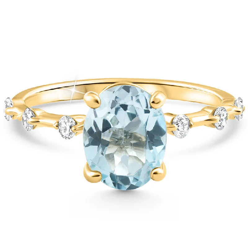 custom wedding rings for couples -2 1/4Ct Oval Blue Topaz Diamond Ring White or Yellow Gold Lab Grown