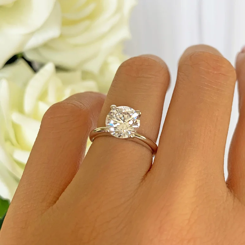 luxury rings for weddings -2 ct Classic V Style 4 Prong Solitaire Ring - 10k Solid White Gold