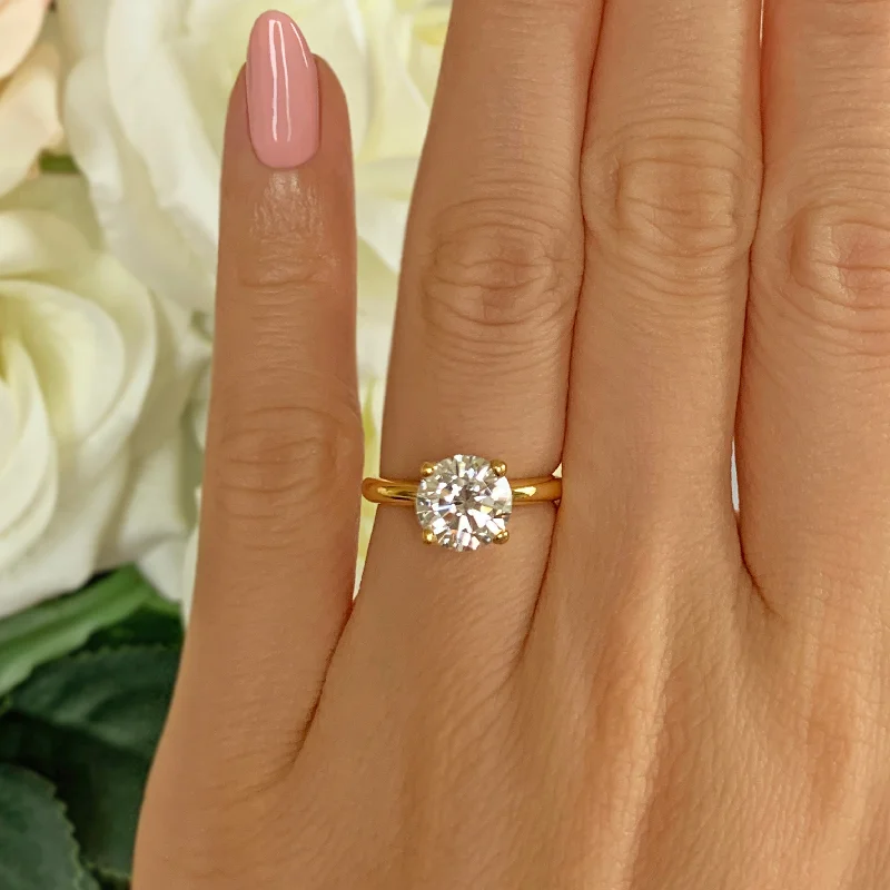 unique gemstone engagement rings for women -2 ct Classic V Style 4 Prong Solitaire Ring - Yellow GP