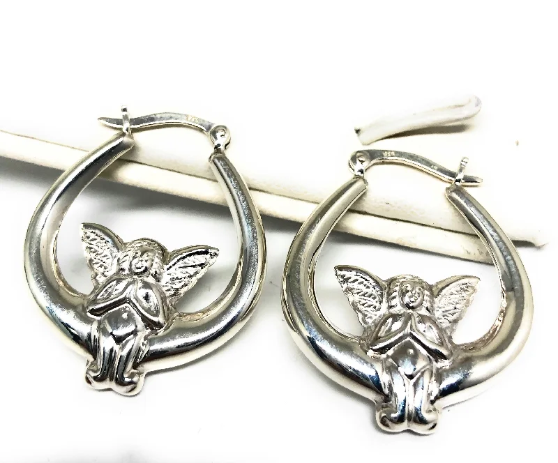 luxury silver earrings for weddings -.925 Silver Ángel Hoop Earrings Arracadas