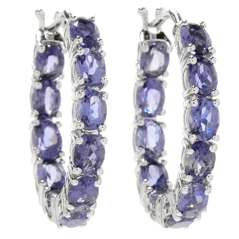 custom diamond earrings with chains -925 Sterling Silver Iolite Hoop Earrings