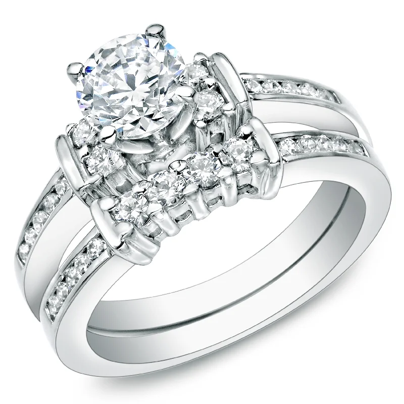 matching silver wedding rings -Auriya 1 2/5ctw Diamond Engagement Ring Set 3 Stone Style 14k Gold