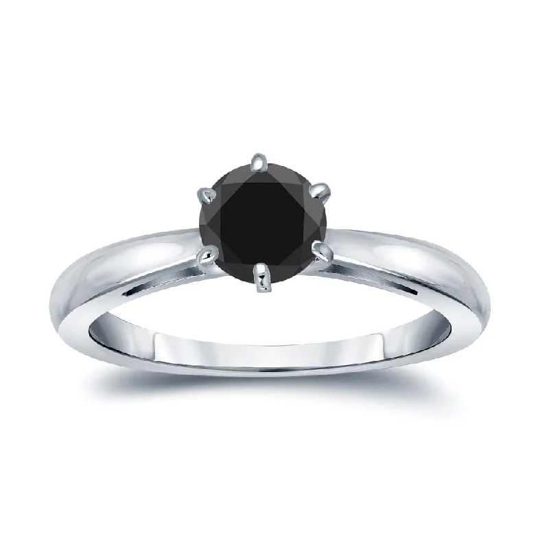 men's custom-designed wedding rings -Auriya 1/2ctw Round Solitaire Black Diamond Engagement Ring 14k Gold 6-Prong