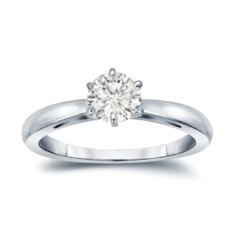 stylish wedding rings with diamonds -Auriya 14k Gold 1/3ctw Round Solitaire Diamond Engagement Ring 6-Prong