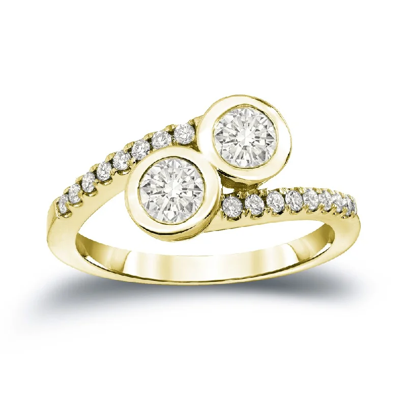 men's gold rings for weddings -Auriya 14k Gold 3/4ct TDW Round 2-Stone Diamond Bezel Engagement Ring