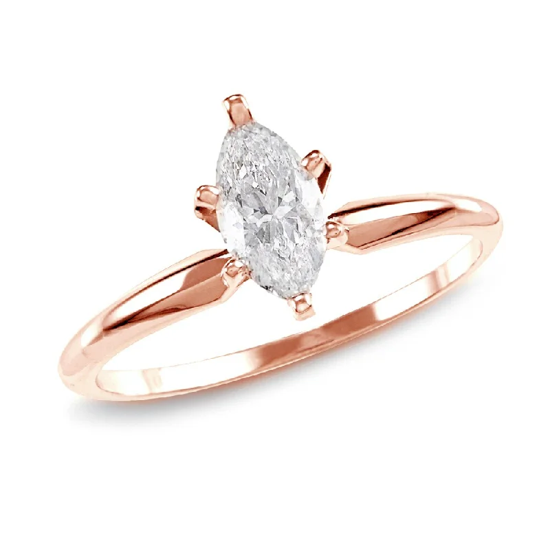 luxury engagement rings for women with gemstones -Auriya 14k Rose Gold 1ctw Marquise-cut Solitaire Diamond Engagement Ring