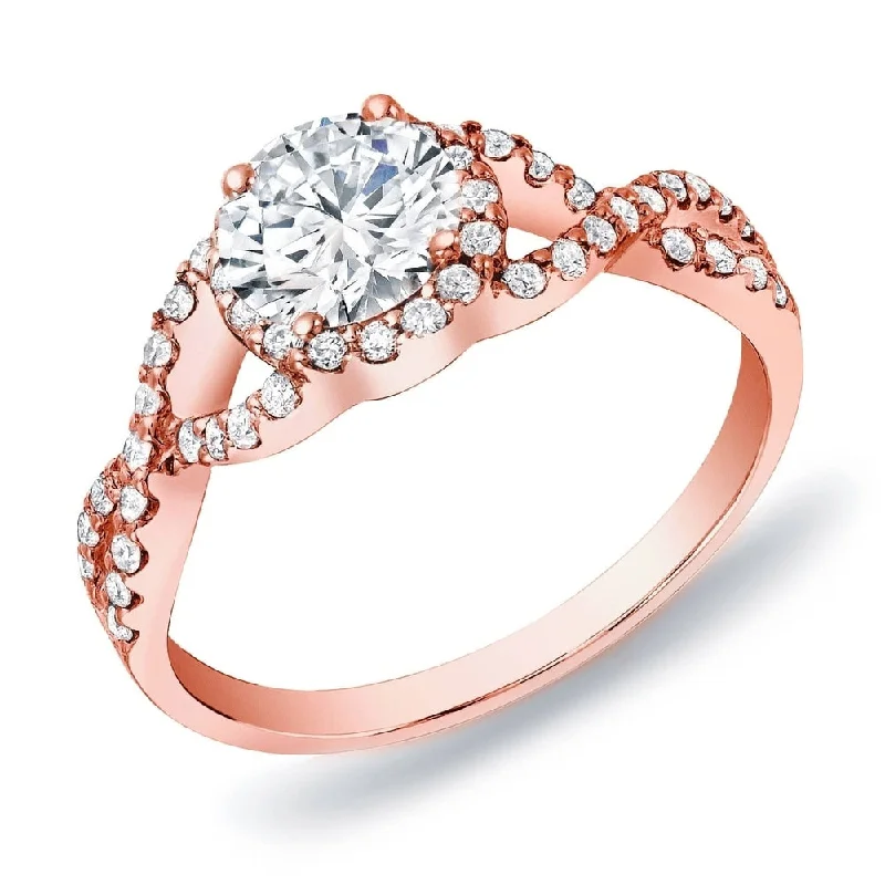 stylish engagement rings for men -Auriya 14k Rose Gold 3/4ctw Split-shank Twist Halo Diamond Engagement Ring