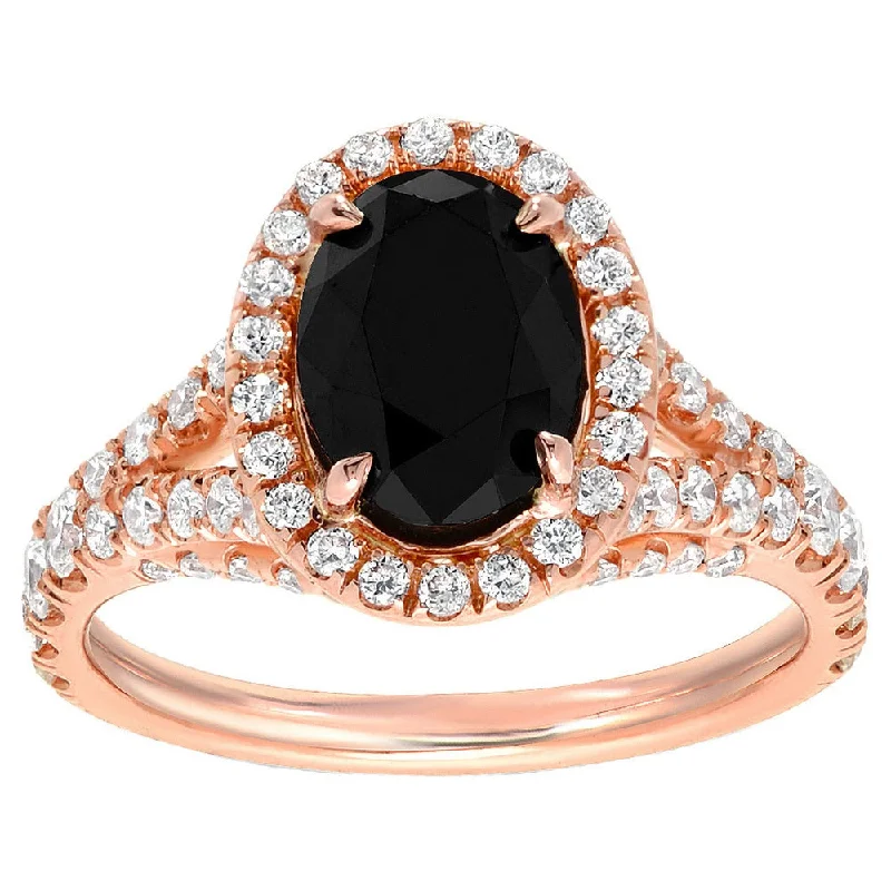 fashion engagement rings for men with diamonds -Auriya 18k Rose Gold 2 1/2cttw Oval-cut Halo Black Diamond Engagement Ring