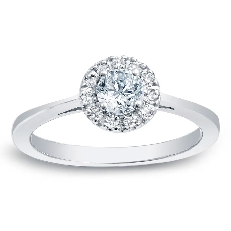 men's wedding rings with large diamonds -Auriya Platinum 1/2 carat TW Round Halo Diamond Engagement Ring