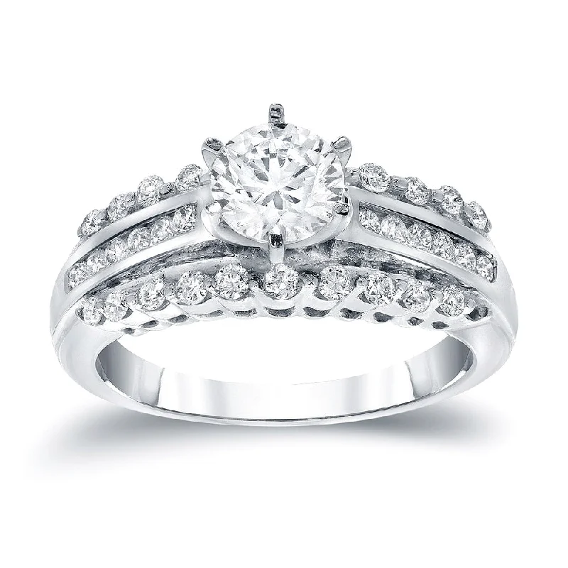 custom platinum rings for women -Auriya Unique 1 1/2ct TDW Round Diamond Engagement Ring 14k White Gold Certified