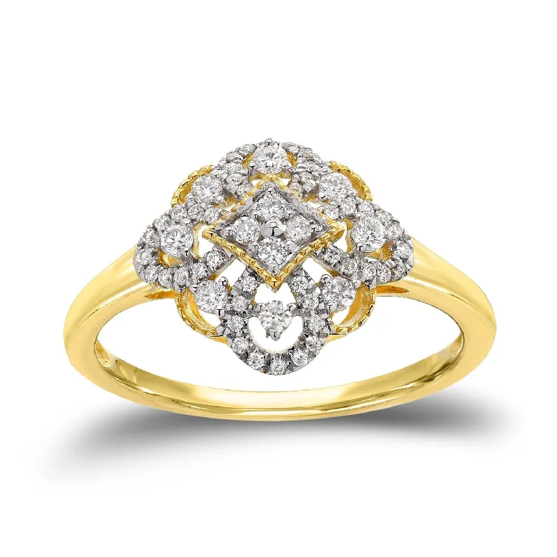 custom rings with diamonds and emeralds -Auriya Vintage Art Deco Diamond Engagement Ring 1/4ct TDW 10K Gold