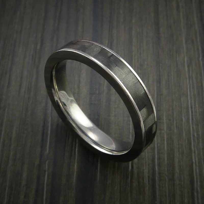 custom gold wedding bands for women -Titanium Ring with Carbon Fiber Inlay Custom Made Wedding Band