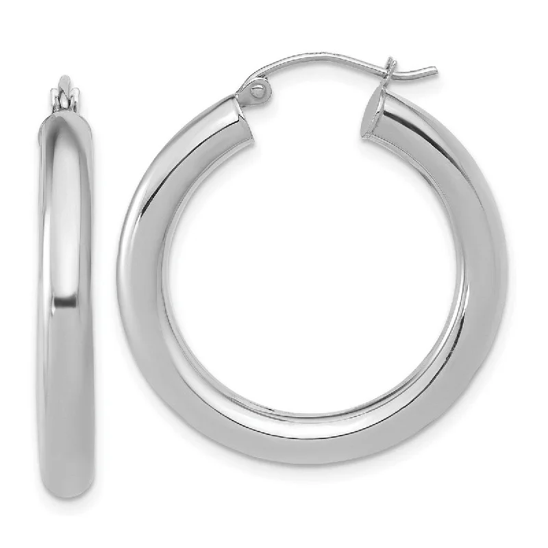 statement earrings with pearls for gifts -Curata 10k White Gold Hinged hoop Polished Lightweight Hoop Earrings - 31.5x16mm Wide 3.6mm Thick