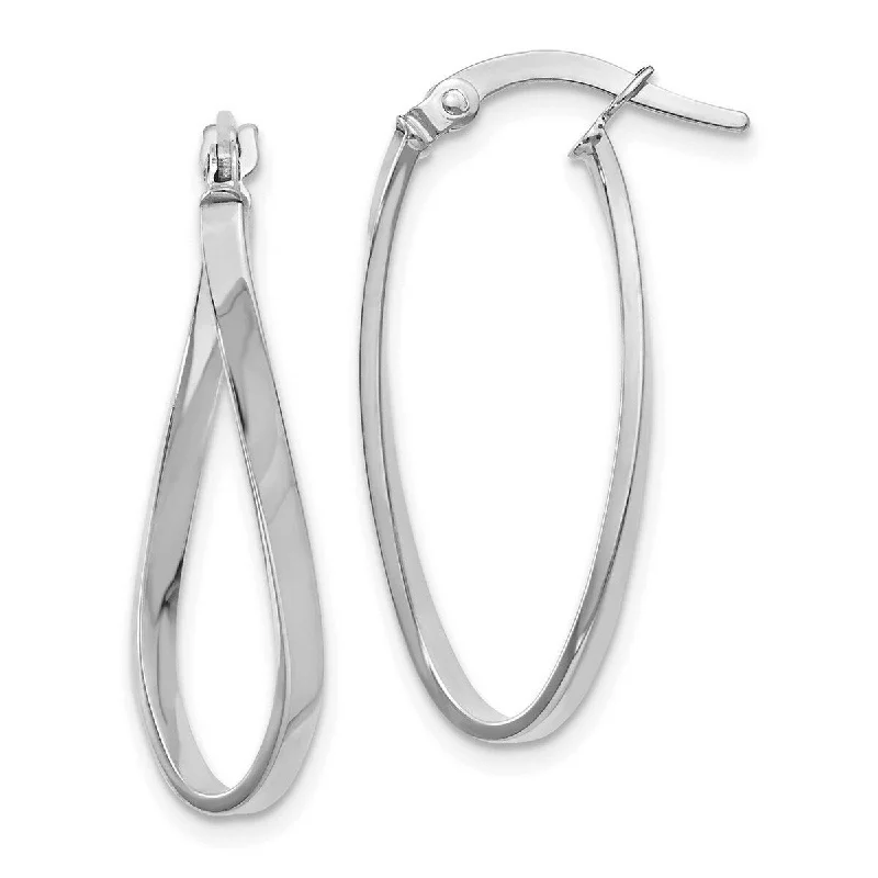 luxury earrings for wedding gifts -Curata 10k White Gold Polished 26x3mm Oval Hinged Hoop Earrings