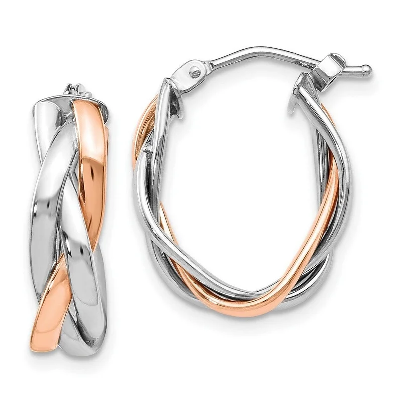 trendy gold earrings with sapphire stones -Curata 10k White Gold Rose-Gold-plated Two-tone Intertwining Hoop Earrings (2.25mmx21mm)