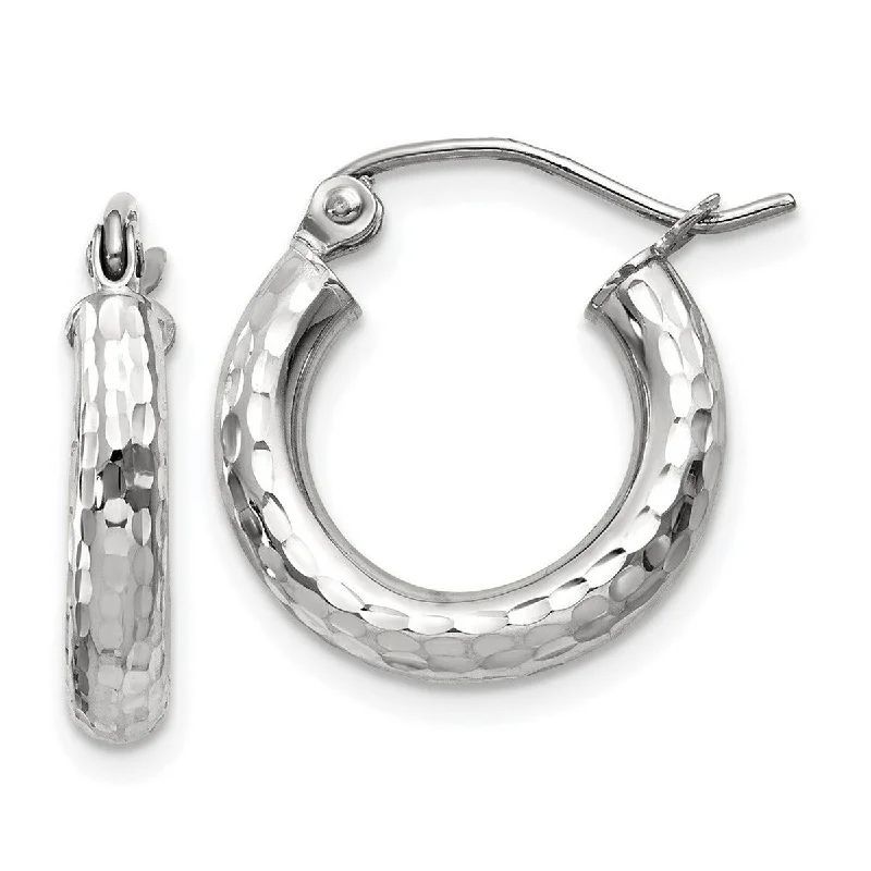 silver earrings for formal wear -Curata 10k White Gold Sparkle Cut 3x15mm Round Hoop Earrings