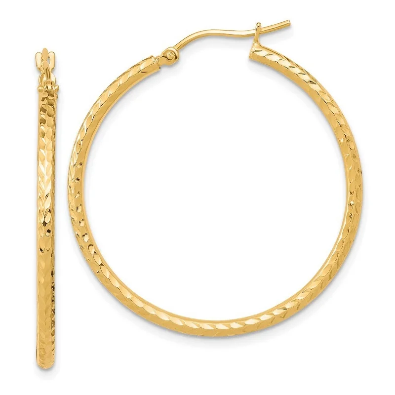 gold earrings with diamonds for special events -Curata 10k Yellow Gold Diamond-cut 2x36mm Round Tube Hoop Earrings