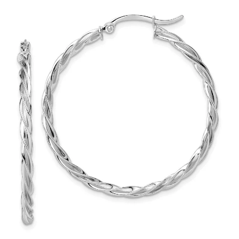 luxury earrings for bridal gifts -Curata 14k Polished White Gold Twisted 2.5mm Hoop Earrings - 39.5x38mm Wide 2.5mm Thick