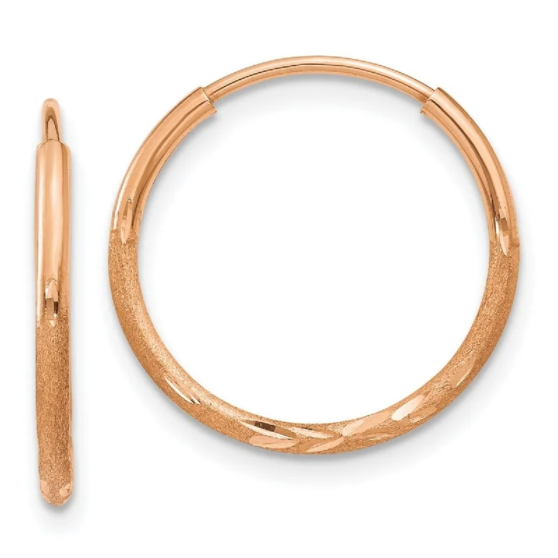 unique earrings for every occasion -Curata 14k Rose Gold 1.25mm Sparkle Cut Endless Hoop Earrings - 15.5x15.75mm Wide 1.25mm Thick