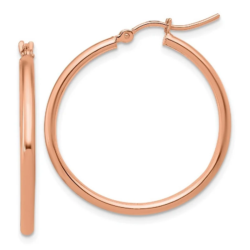 gold hoop earrings for women -Curata 14k Rose Gold 2x30mm Polished Classic Hoop Earrings