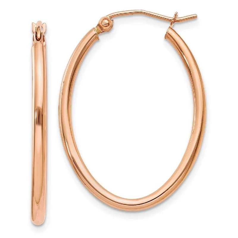 trendy earrings for women -Curata 14k Rose Gold 2x33mm Oval Hoop Earrings