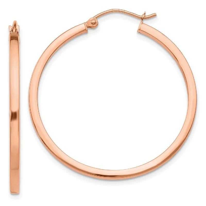 trendy gold earrings for bridal parties -Curata 14k Rose Gold 35x2mm Light Weight Square Tube Hoop Earrings