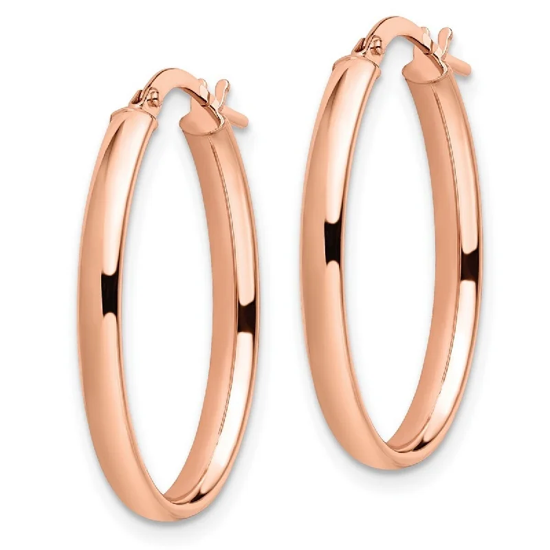 trendy gemstone earrings for casual wear -Curata 14k Rose Gold Polished 3x26mm Oval Hoop Earrings