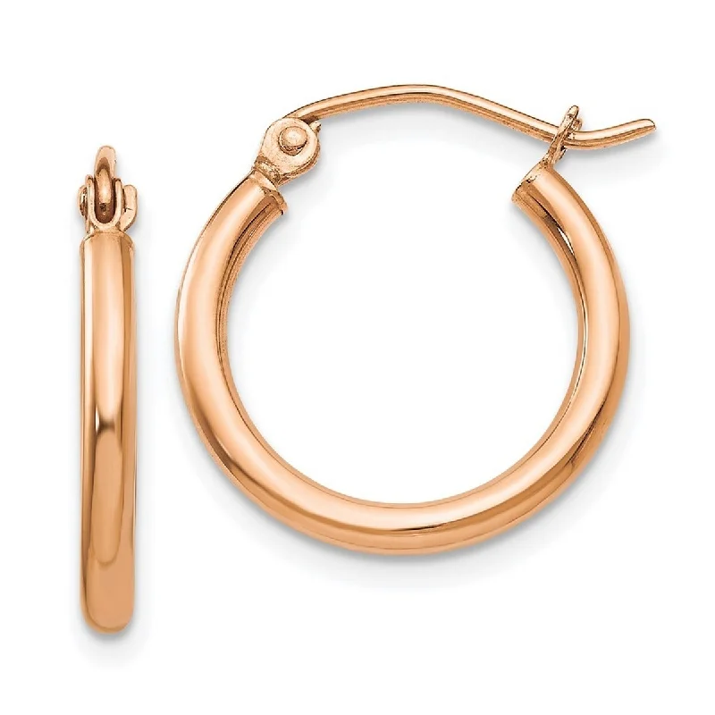 trendy earrings for everyday wear -Curata 14k Rose Gold Polished Light Weight 2.5x17mm Small Tube Hoop Earrings