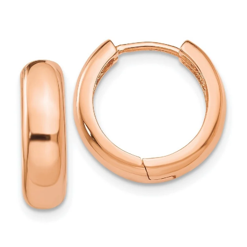 gold earrings for special gifts -Curata 14k Rose Gold Solid Polished Hinged Huggies Hoop Earrings 15x4mm