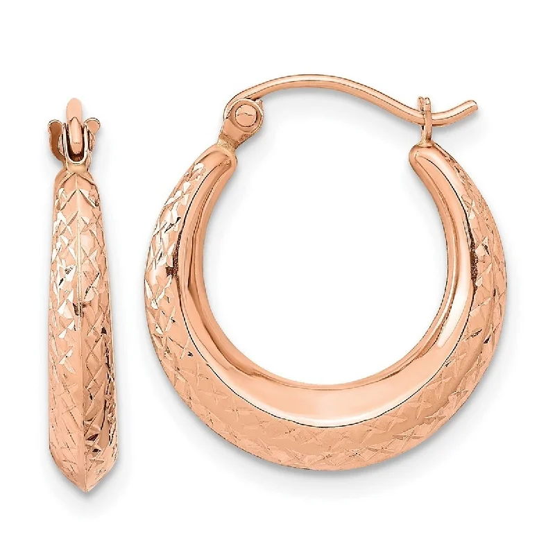 gold earrings for bridal gifts -Curata 14k Rose Gold Textured Checkerboard Hoop Earrings 18.79x3.32mm