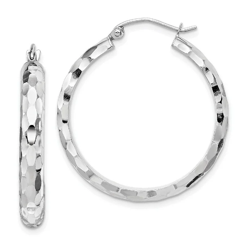 trendy earrings for bridal showers -Curata 14k White Gold 21.2mm Sparkle Cut Hoop Earrings