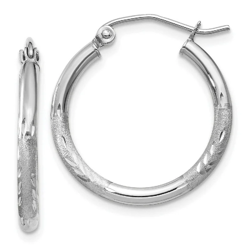 handmade earrings for bridal parties -Curata 14k White Gold Diamond-Cut 2x20mm Round Classic Hoop Earrings