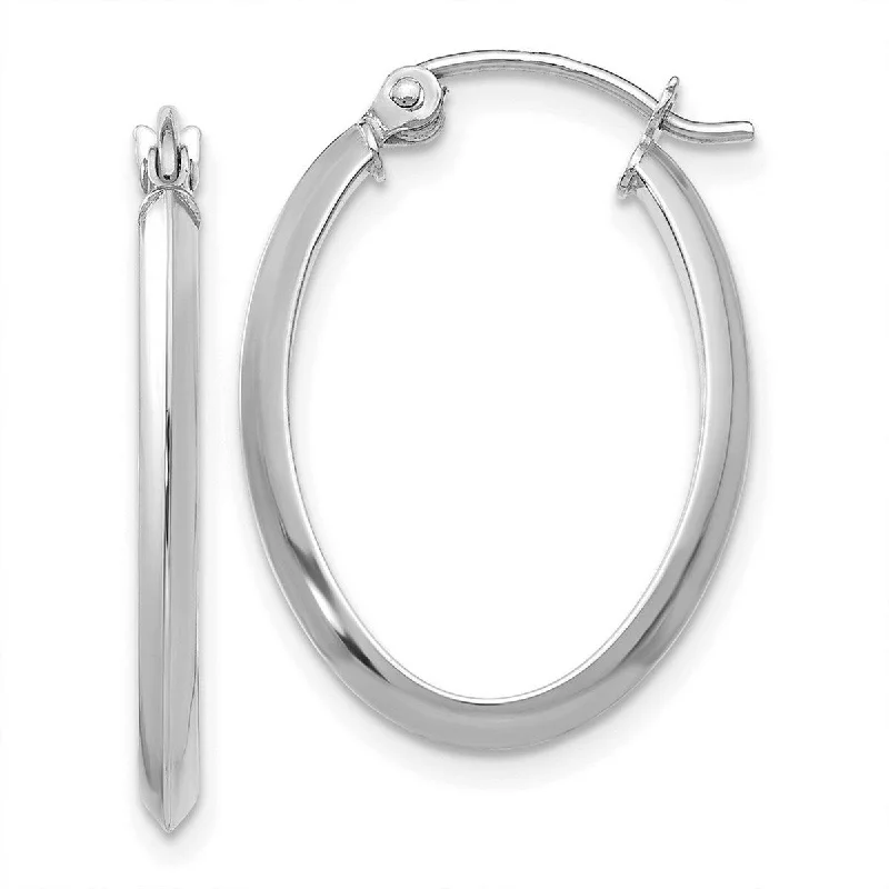 personalized pearl earrings with diamonds -Curata 14k White Gold Knife Edge Polished 22x2mm Oval Tube Hoop Earrings