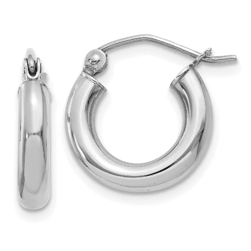 custom earrings for bridesmaids -Curata 14k White Gold Polished 14x3mm Round Hoop Earrings