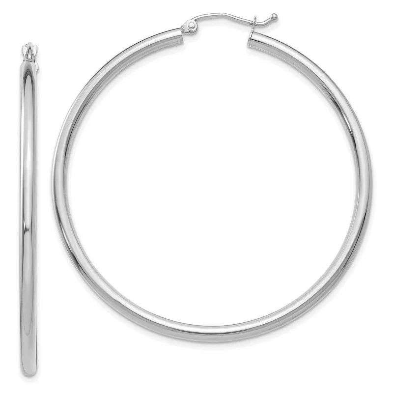 silver earrings for holiday gifts -Curata 14k White Gold Polished 2.5x50mm Lightweight Round Hoop Earrings