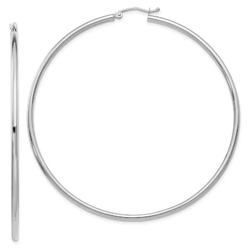 luxury hoop earrings for brides -Curata 14k White Gold Polished 2.5x65mm Lightweight Round Hoop Earrings