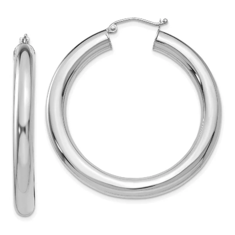 custom gold earrings with gemstones -Curata 14k White Gold Polished 40x5mm Lightweight Hoop Earrings