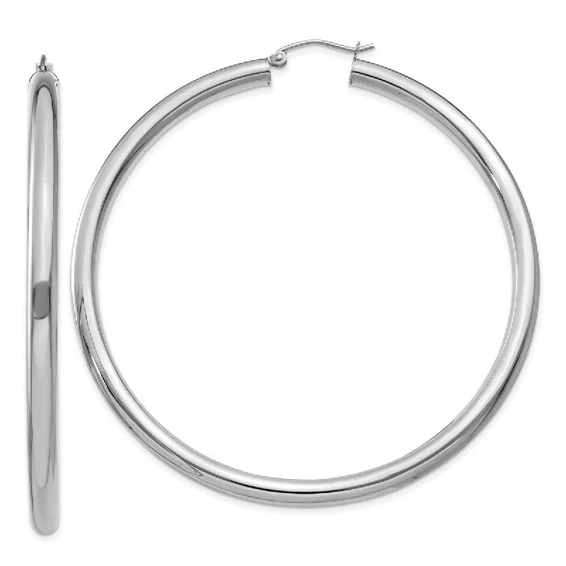 vintage earrings for special events -Curata 14k White Gold Polished 4mm X 65mm Tube Hoop Earrings