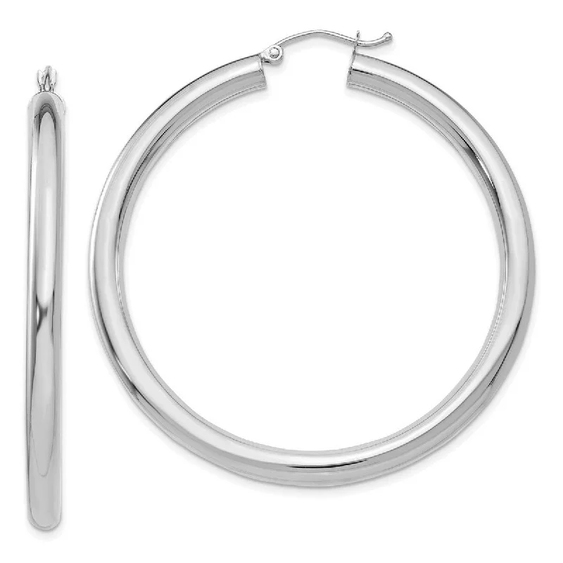 custom earrings for bridesmaids -Curata 14k White Gold Polished 4x50mm Lightweight Round Hoop Earrings