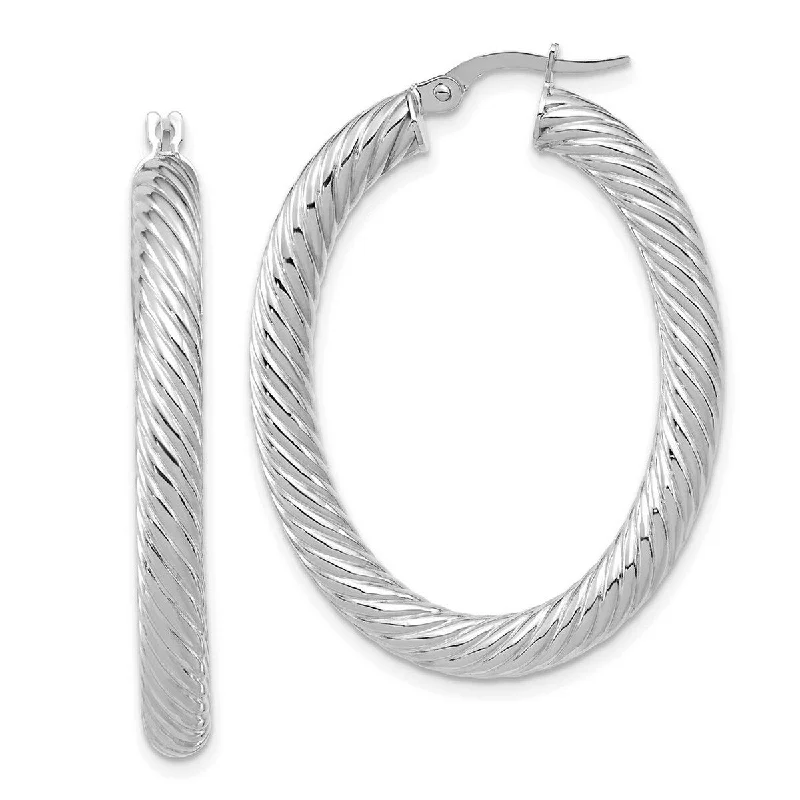 fashion earrings for the holiday season -Curata 14k White Polished Twisted Oval Hoop Earrings - 39.6x26.85mm Wide 3.71mm Thick